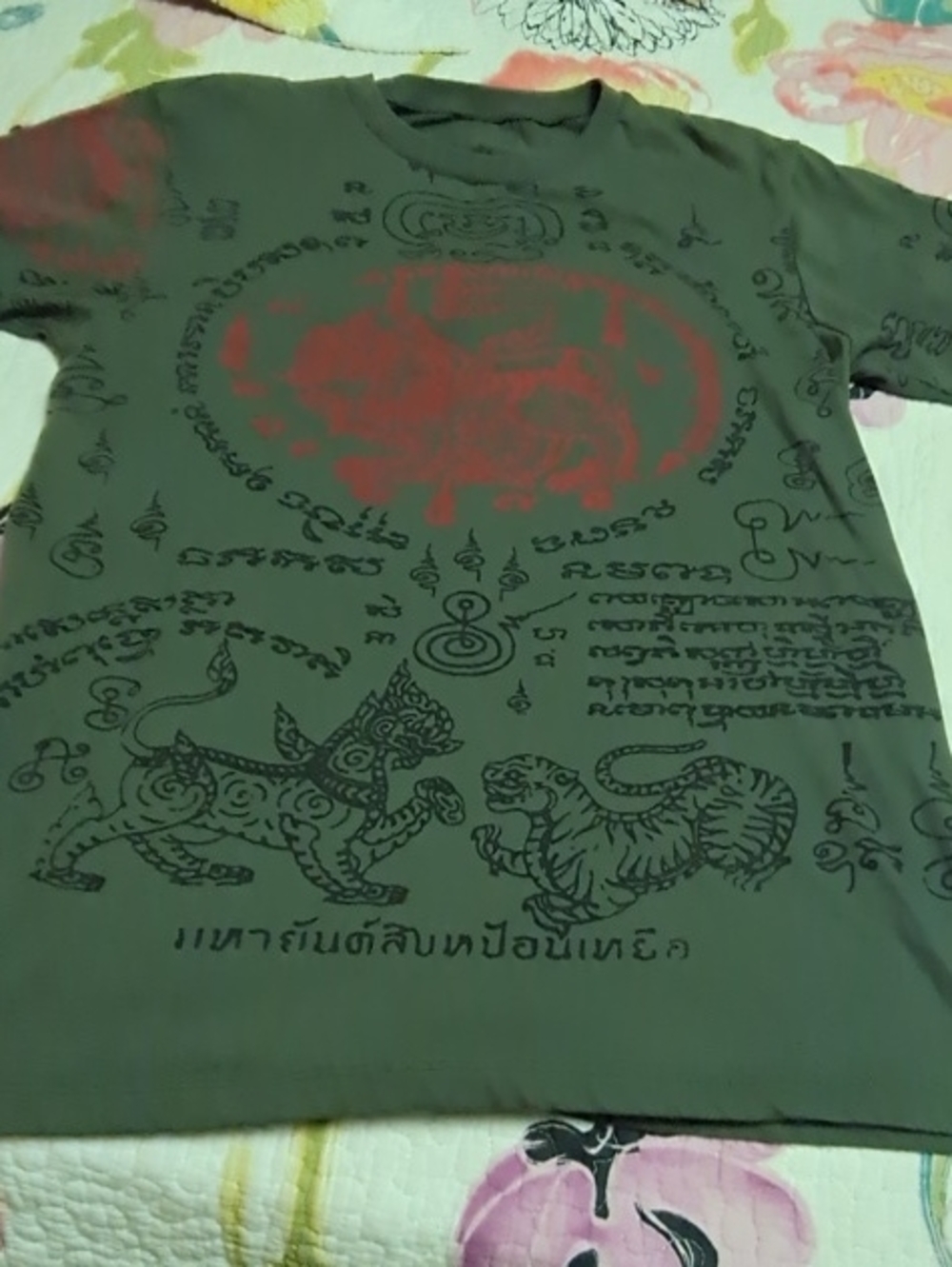 Yantra Thai Work Tatto Sak Yant  T Shirt Featuring  A Prominent Res Garuda
